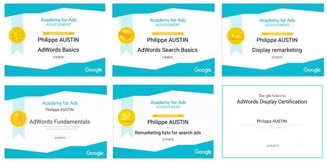 Academy Adwords Evaluations et Certificats 2018 de Philippe AUSTIN